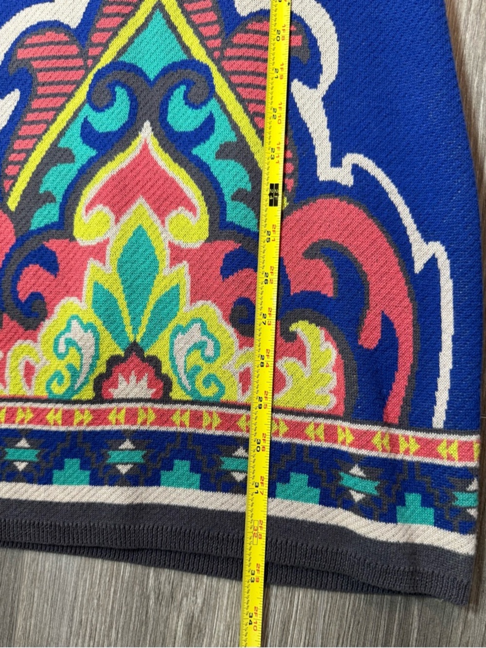 Boho Sweater Mini Dress Royal Blue Baroque Tapestry Intarsia Knit Festival Small - Picture 5 of 9